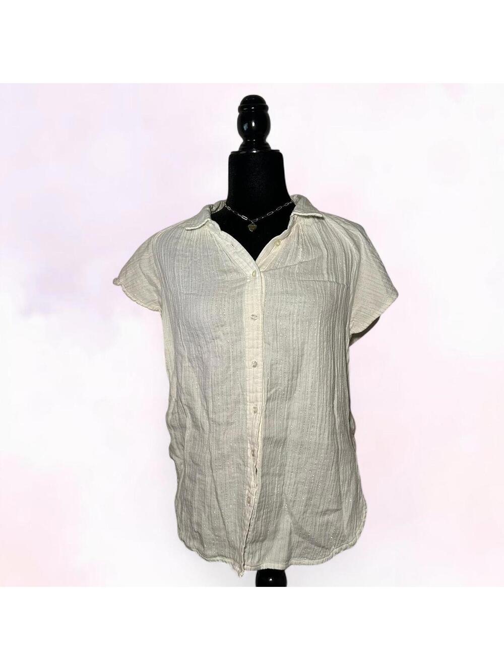 Gap White Shimmer Button Up Blouse Minimalist Chic Size S - Picture 8 of 8